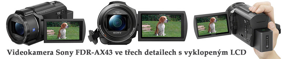 Videokamera Sony FDR-AX43 ve třech detailech s LCD Videokamera Sony FDR-AX43 ve třech detailech s LCD
