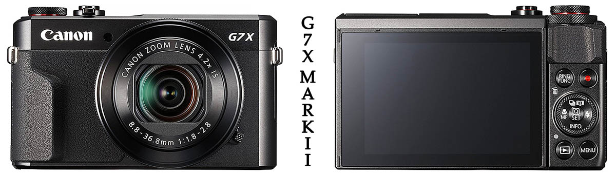 Fotoaparát Canon PS-G7X MII:tělo zepředu a zezadu... Fotoaparát Canon PS-G7X MII:tělo zepředu a zezadu...