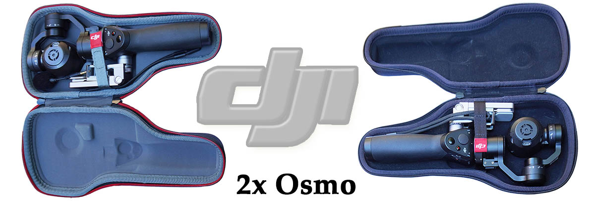 Dvě pouzdra se dvěma krásnými DJI OSMO kamerami Dvě pouzdra se dvěma krásnými DJI OSMO kamerami