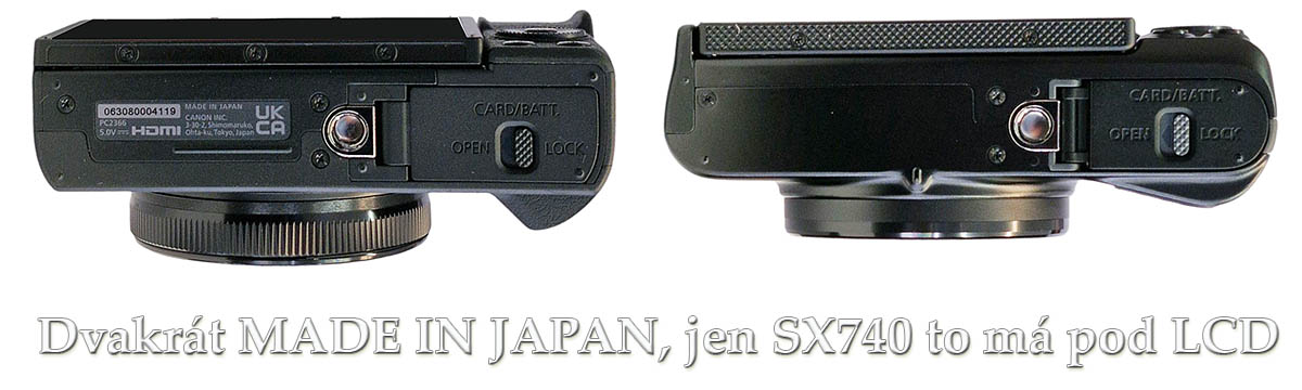 Canon PowerShot SX740 a G7X MIII v detailu zespodu Canon PowerShot SX740 a G7X MIII v detailu zespodu