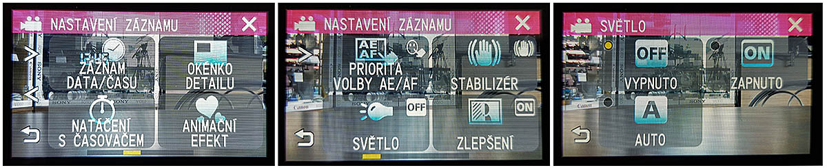 Detaily nastavení v MENU JVC GZ-RX625: mj. světlo Detaily nastavení v MENU JVC GZ-RX625: mj. světlo