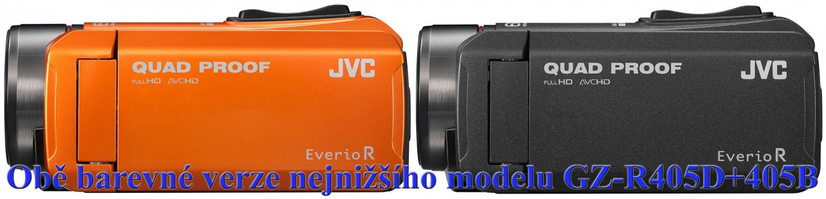 Obě barevné verze nejnižšího modelu JVC GZ-R405 Obě barevné verze nejnižšího modelu JVC GZ-R405