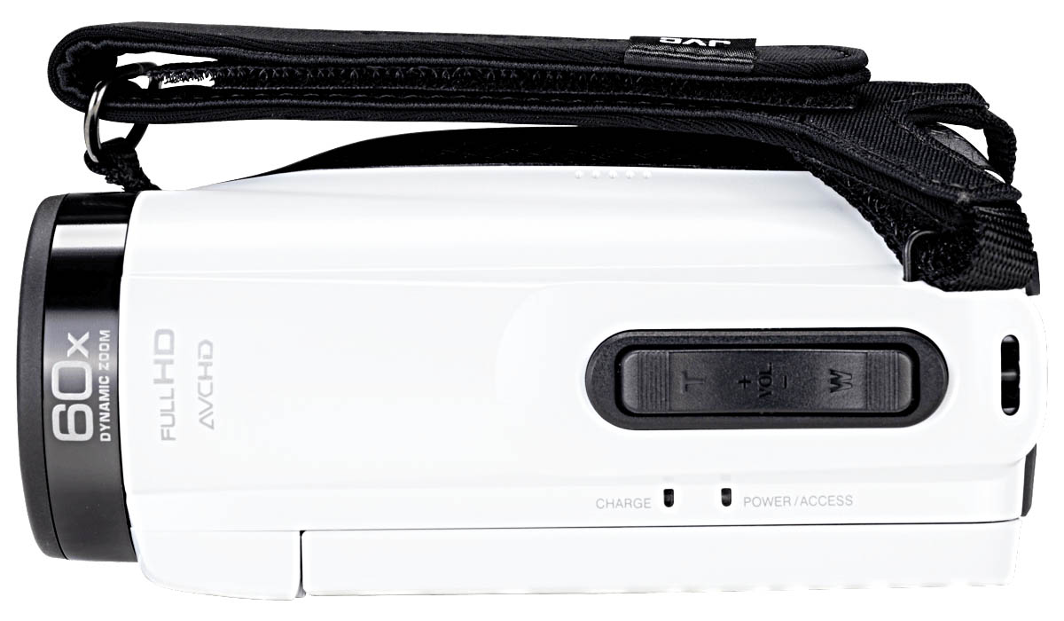 Videokamera JVC GZ-R495 v bílé barvě - pohled shora Videokamera JVC GZ-R495 v bílé barvě - pohled shora