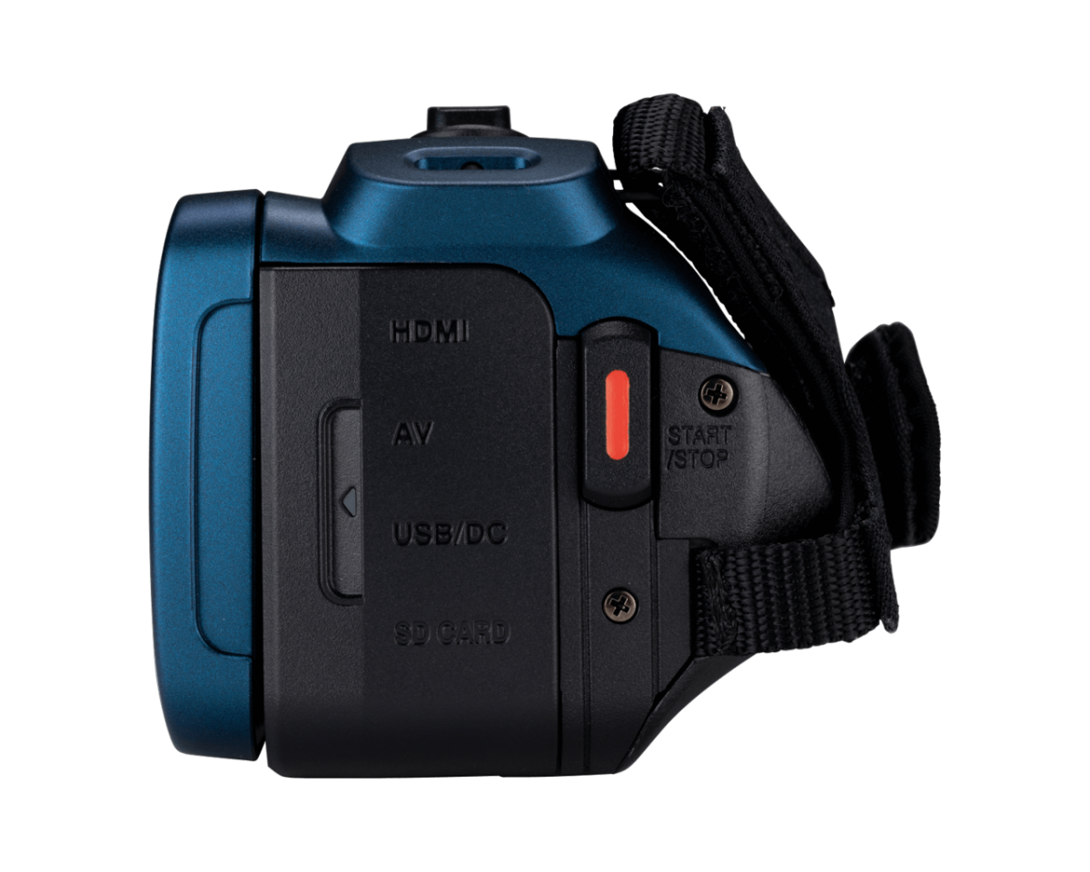 Videokamera JVC GZ-R495 v modré barvě zezadu Videokamera JVC GZ-R495 v modré barvě zezadu