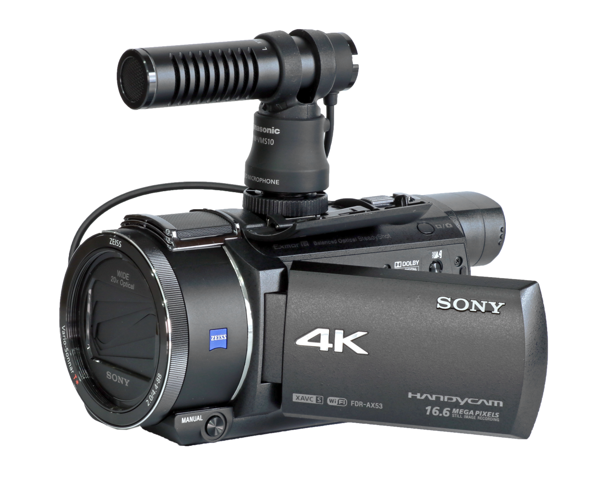 Videokamera Sony AX53 a mikrofon Panasonic VSM10 Videokamera Sony AX53 a mikrofon Panasonic VSM10