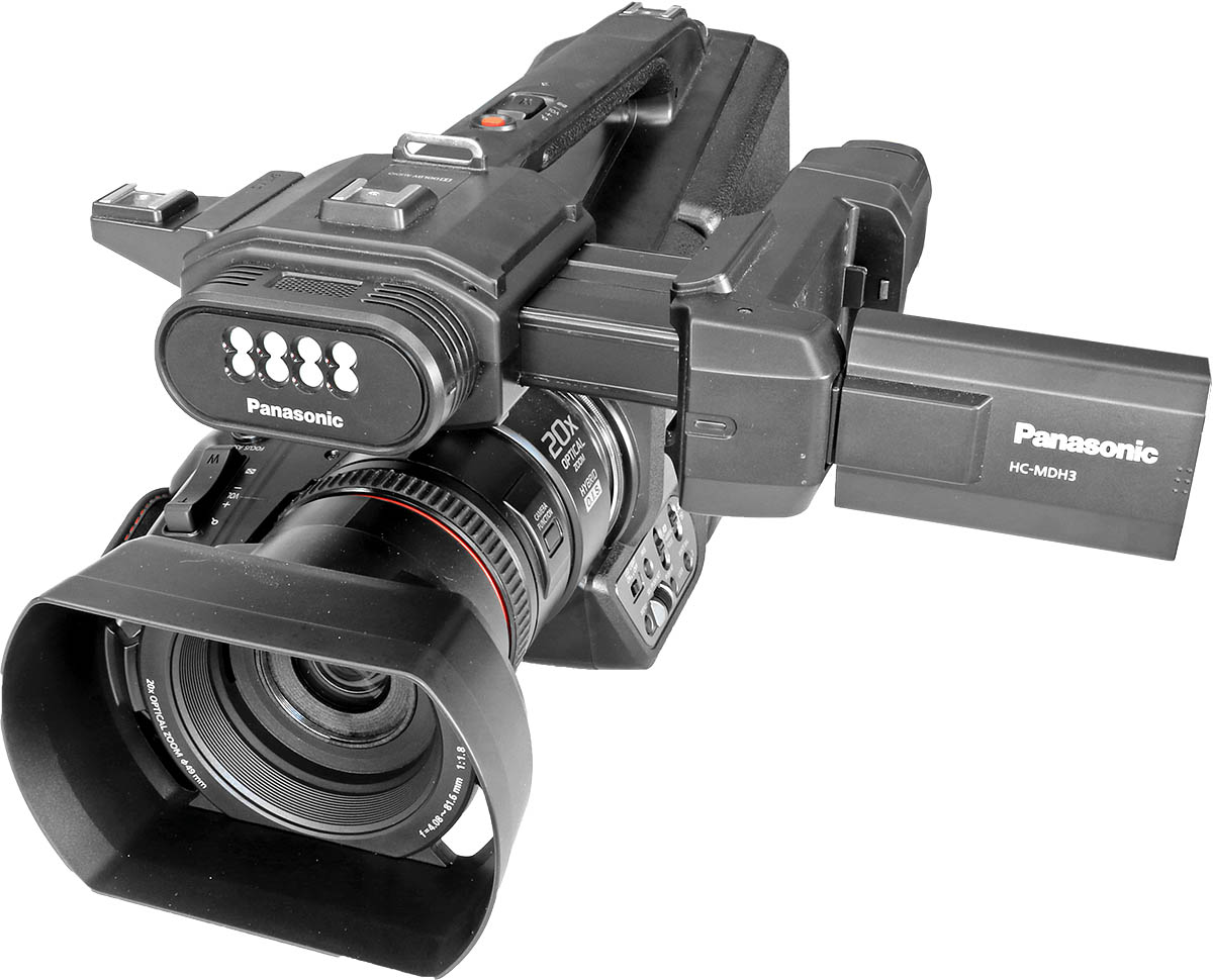 Videokamera Panasonic MDH3: perspektiva zepředu Videokamera Panasonic MDH3: perspektiva zepředu
