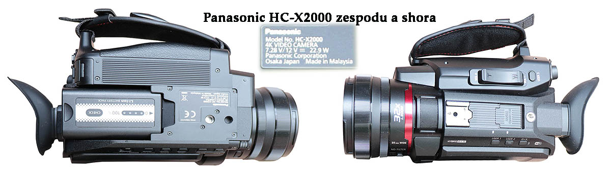 Videokamera Panasonic HC-X2000 zespodu a shora Videokamera Panasonic HC-X2000 zespodu a shora