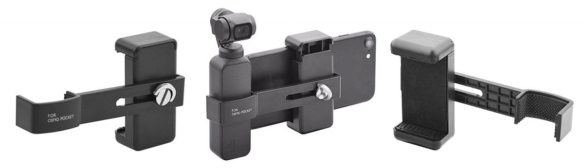 Tři detaily praktického stojánku-držáku DJI a mobilu Tři detaily praktického stojánku-držáku DJI a mobilu