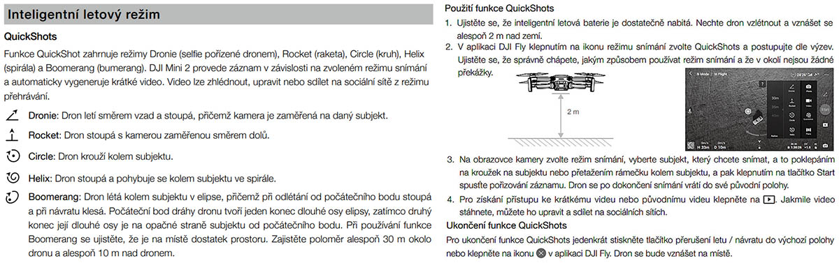 Дві сторінки з посібника DJI Mini 2: режим QuicShots... Дві сторінки з посібника DJI Mini 2: режим QuicShots...