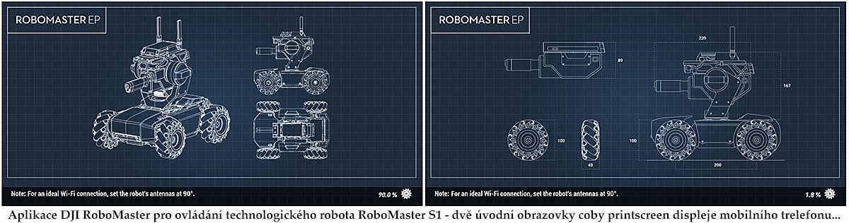 Dvě z úvodních obrazovek aplikace DJI RM-S1 z mobilu Dvě z úvodních obrazovek aplikace DJI RM-S1 z mobilu