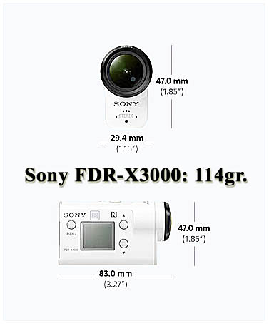 Rozměry a hmotnost většího z obou prcků: Sony X3000 Rozměry a hmotnost většího z obou prcků: Sony X3000
