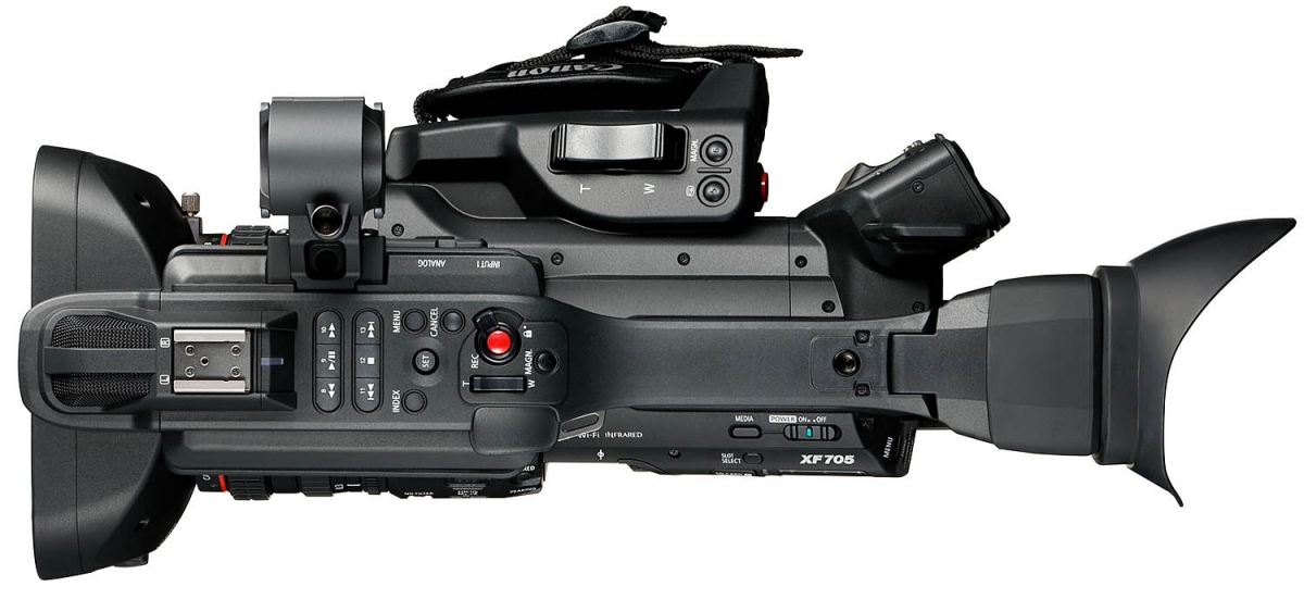Videokamera Canon XF705: detailní pohled shora... Videokamera Canon XF705: detailní pohled shora...