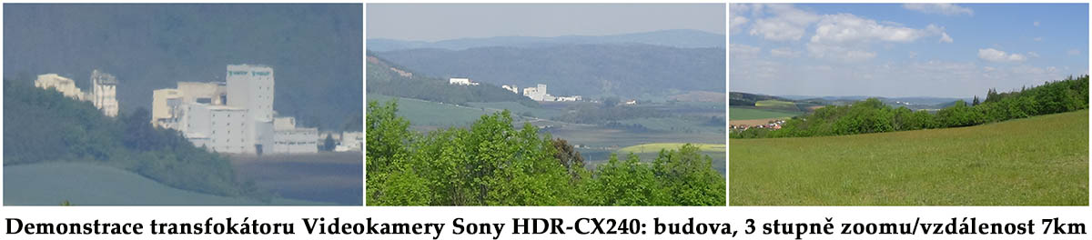 Rozsah transfokátoru Sony HDR-CX240: 3 stupně, 7km Rozsah transfokátoru Sony HDR-CX240: 3 stupně, 7km